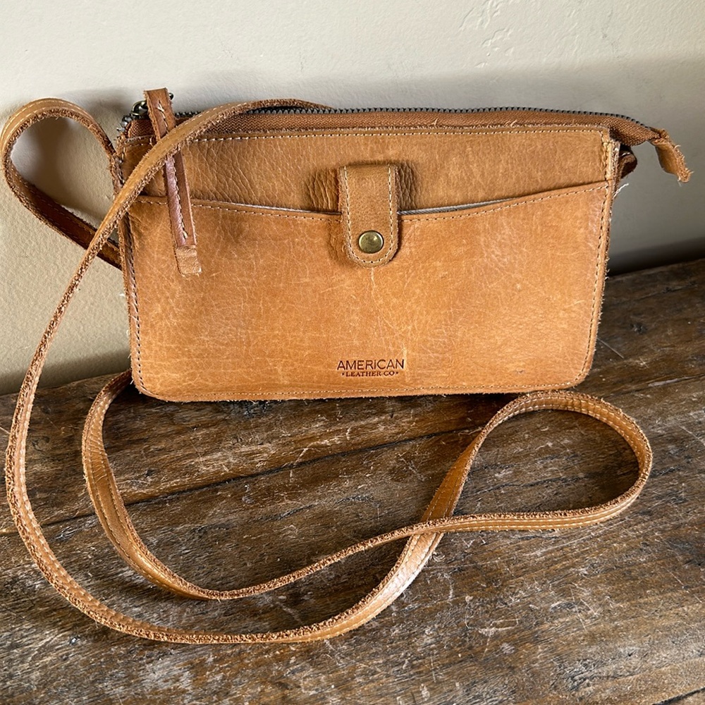 American Leather Co Tan Small Crossbody 8” x 5”